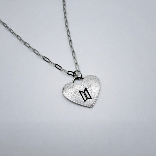 BTS Logo Heart Necklace Pewter Charm