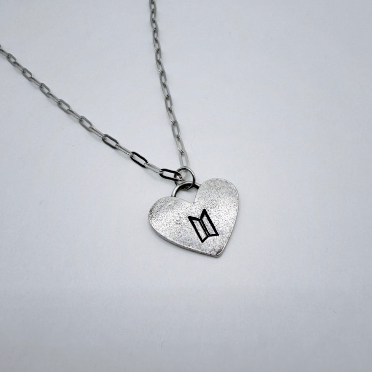 BTS Logo Heart Necklace Pewter Charm