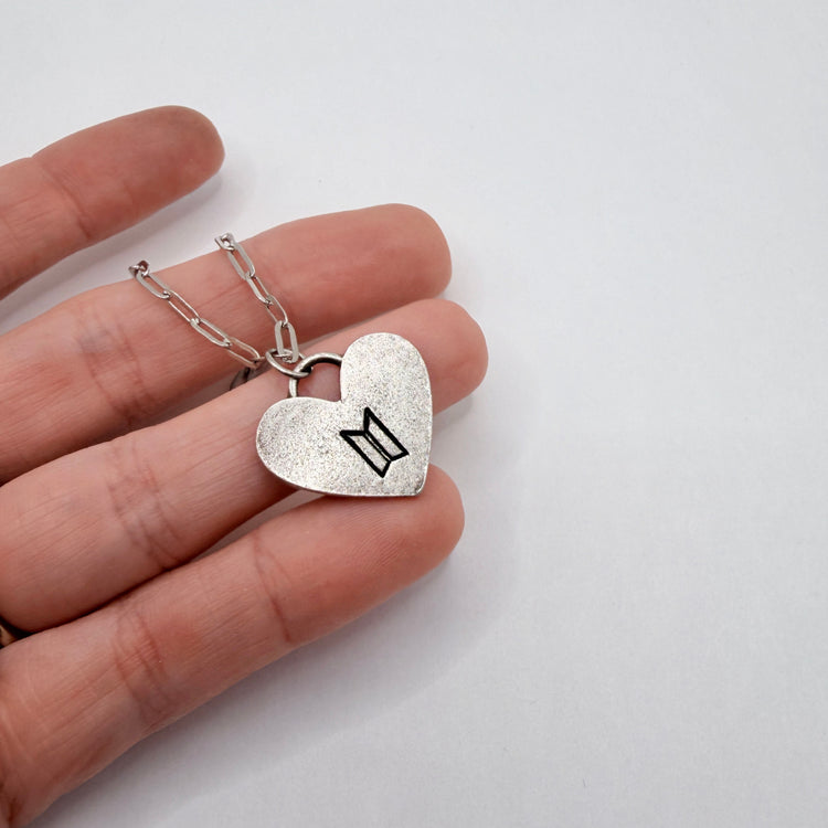 BTS Logo Heart Necklace Pewter Charm