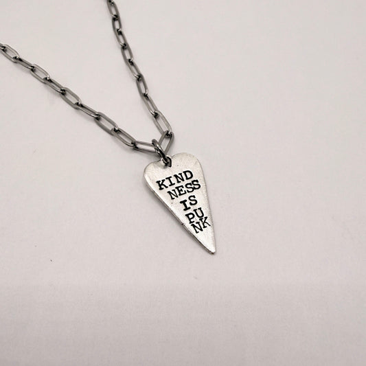 Kindness is Punk Hand Stamped Heart Charm Necklace