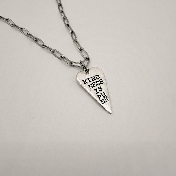 Kindness is Punk Hand Stamped Heart Charm Necklace