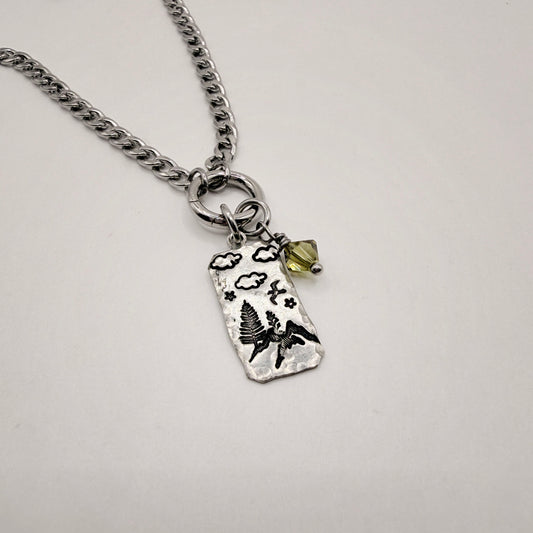 Hand Stamped Silver Mountain Clouds Chunky Necklace Charms