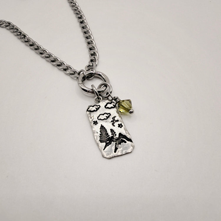 Hand Stamped Silver Mountain Clouds Chunky Necklace Charms