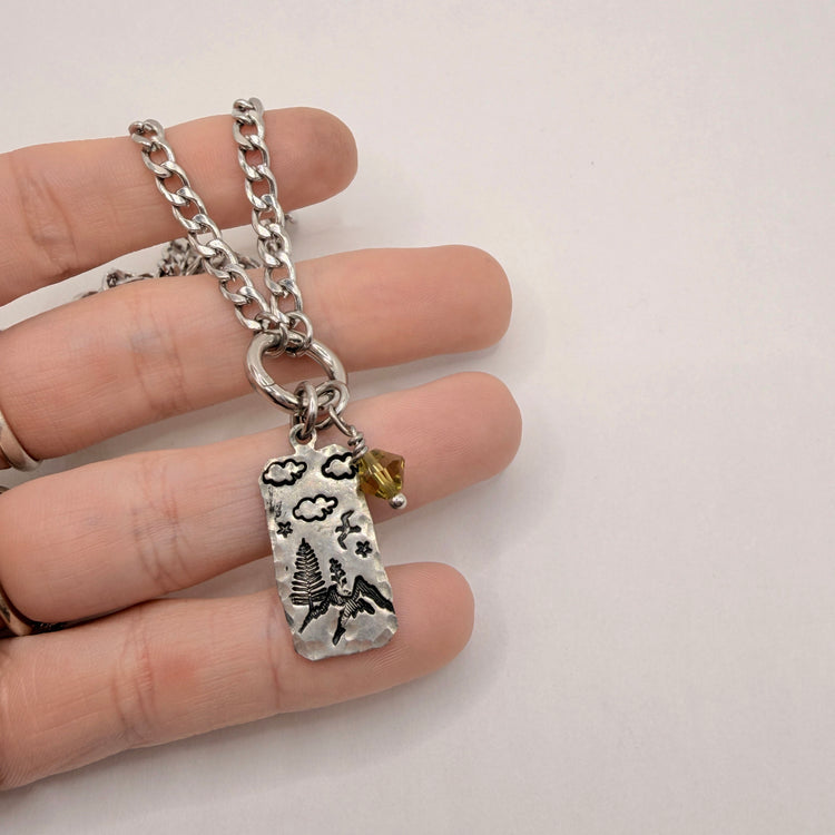 Hand Stamped Silver Mountain Clouds Chunky Necklace Charms