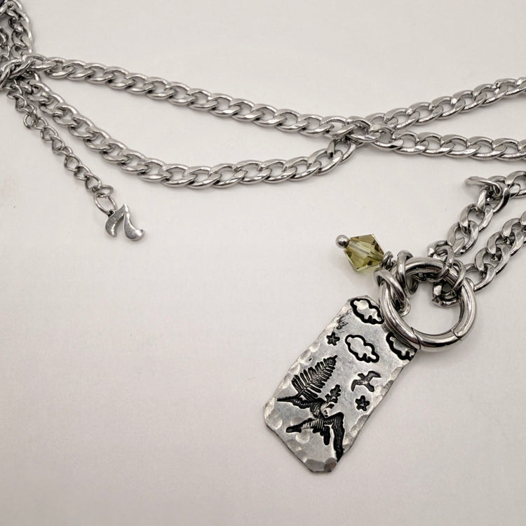 Hand Stamped Silver Mountain Clouds Chunky Necklace Charms