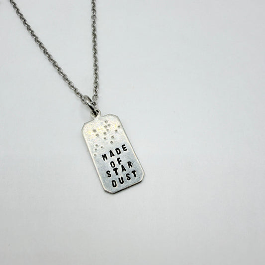 Hand Stamped Tag Necklace Silver Pewter Stardust