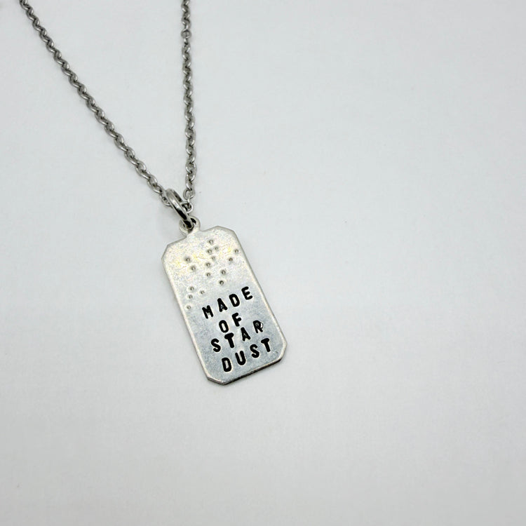 Hand Stamped Tag Necklace Silver Pewter Stardust