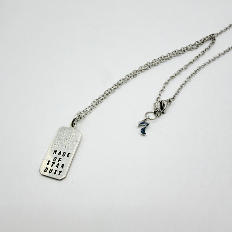 Hand Stamped Tag Necklace Silver Pewter Stardust