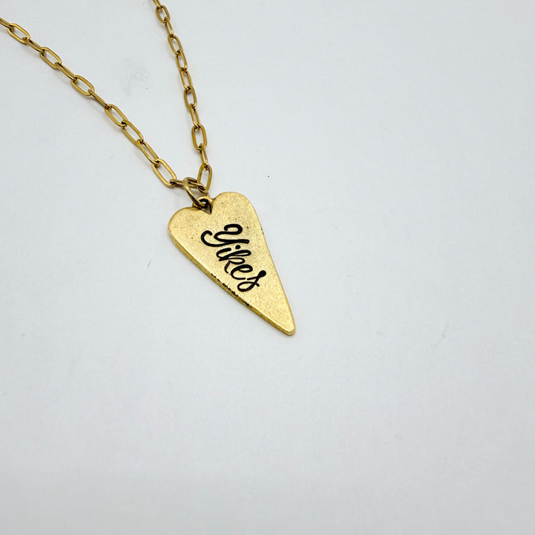 Gold Yikes Heart Hand Stamped Charm Necklace