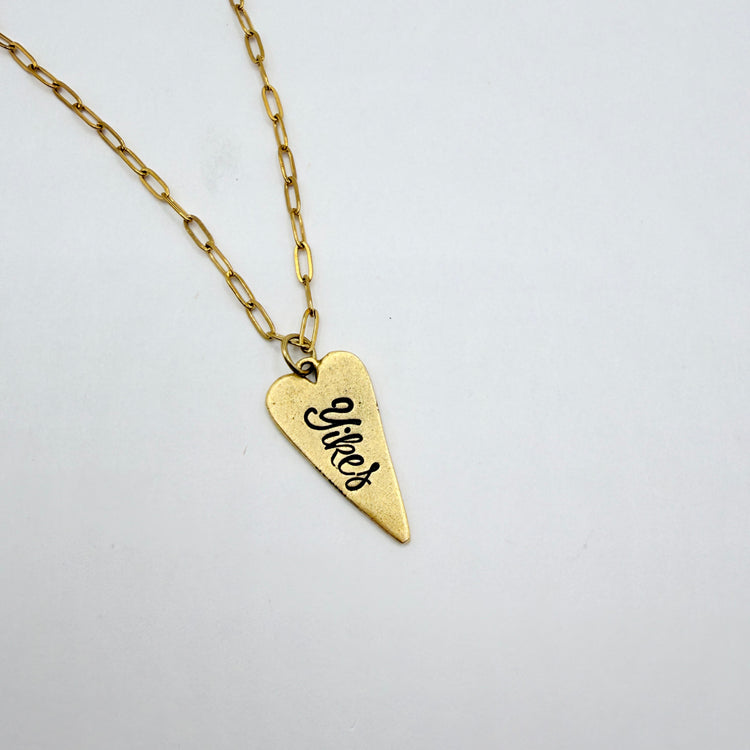 Gold Yikes Heart Hand Stamped Charm Necklace