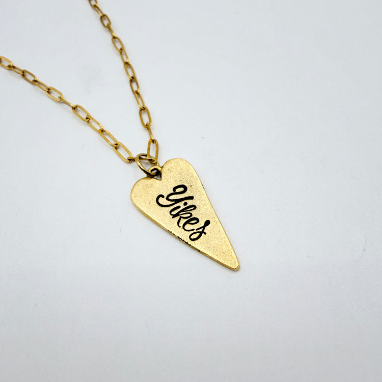 Gold Yikes Heart Hand Stamped Charm Necklace