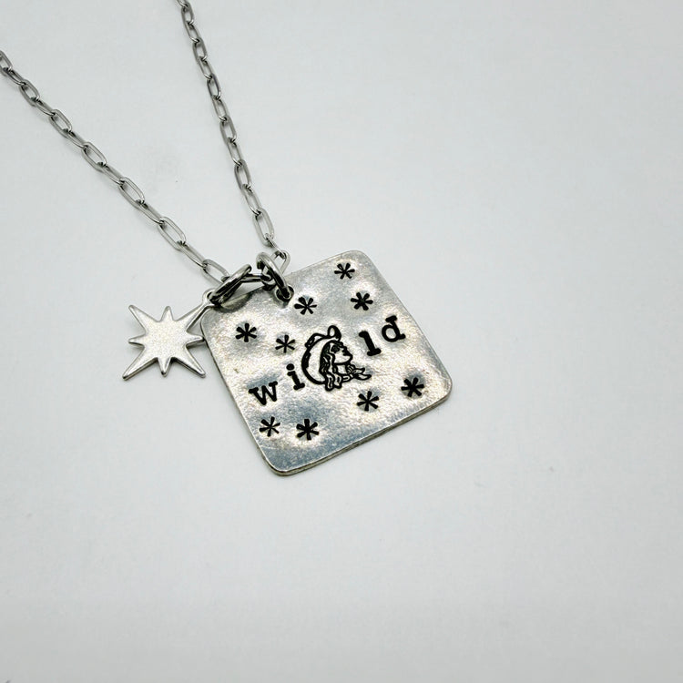 Wild Cowgirl Hand Stamped Charm Necklace Silver