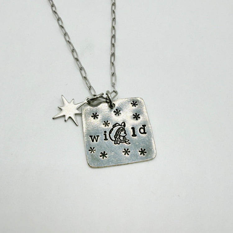 Wild Cowgirl Hand Stamped Charm Necklace Silver
