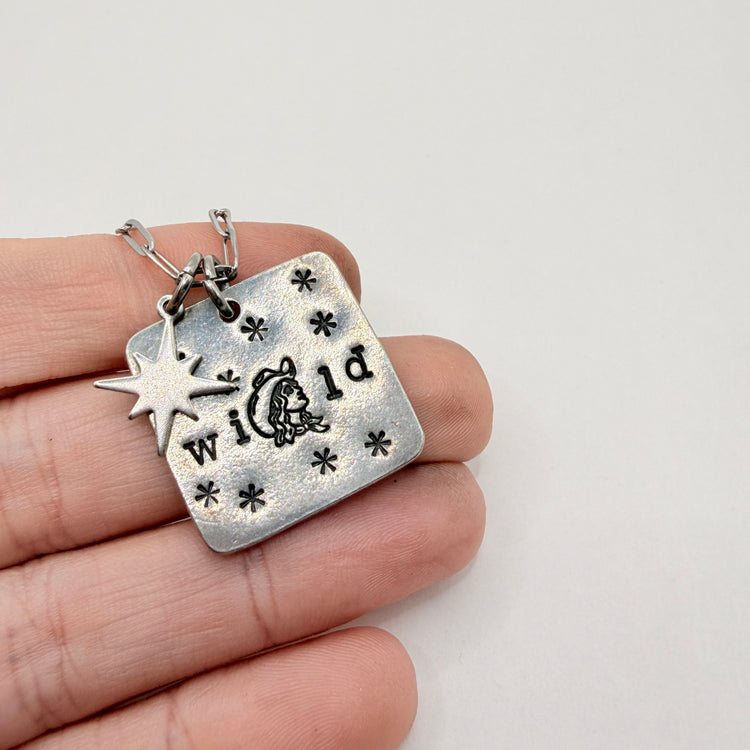 Wild Cowgirl Hand Stamped Charm Necklace Silver