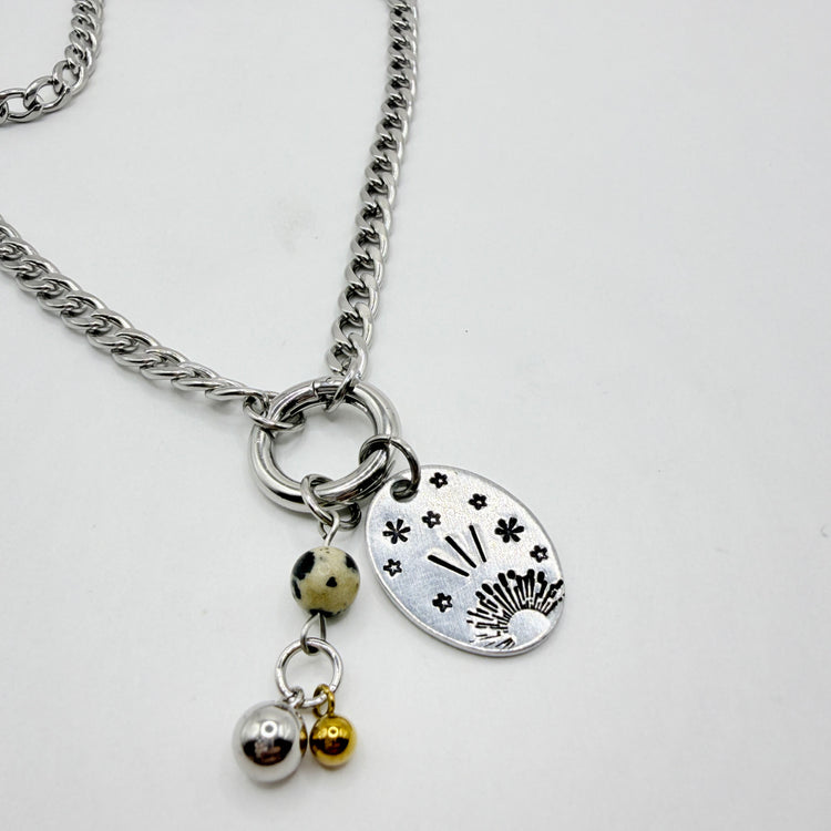 Hand Stamped Silver Charm Chunky Dangle Charm Holder Necklace