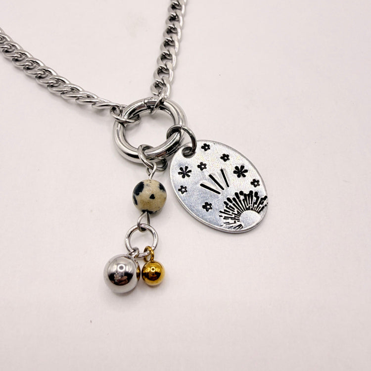 Hand Stamped Silver Charm Chunky Dangle Charm Holder Necklace
