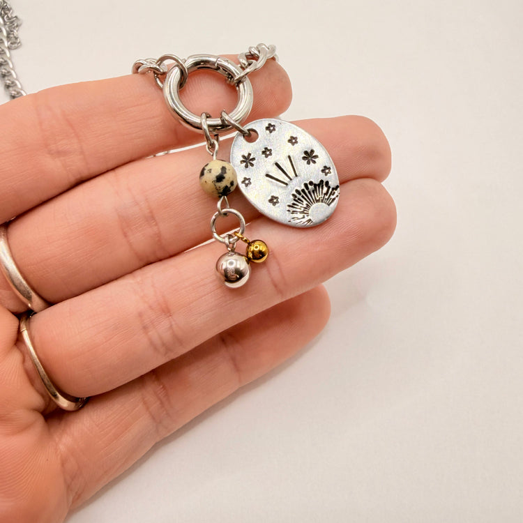 Hand Stamped Silver Charm Chunky Dangle Charm Holder Necklace
