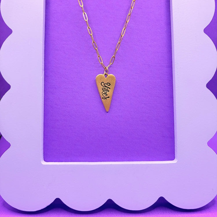 Gold Yikes Heart Hand Stamped Charm Necklace