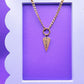 Yikes Hand Stamped Necklace Long Heart Pewter Charm Holder