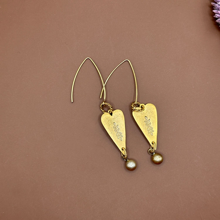 Long Heart Pearl Earrings