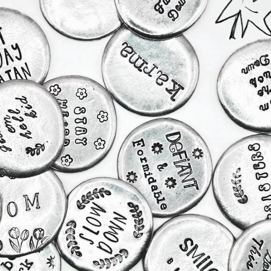 Custom Pewter Pocket Pebbles, Worry Stone, Love Token
