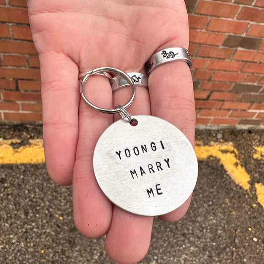 BTS Yoongi Marry Me Keychain BTS Merch Suga Handmade Gift Handstamped Kpop