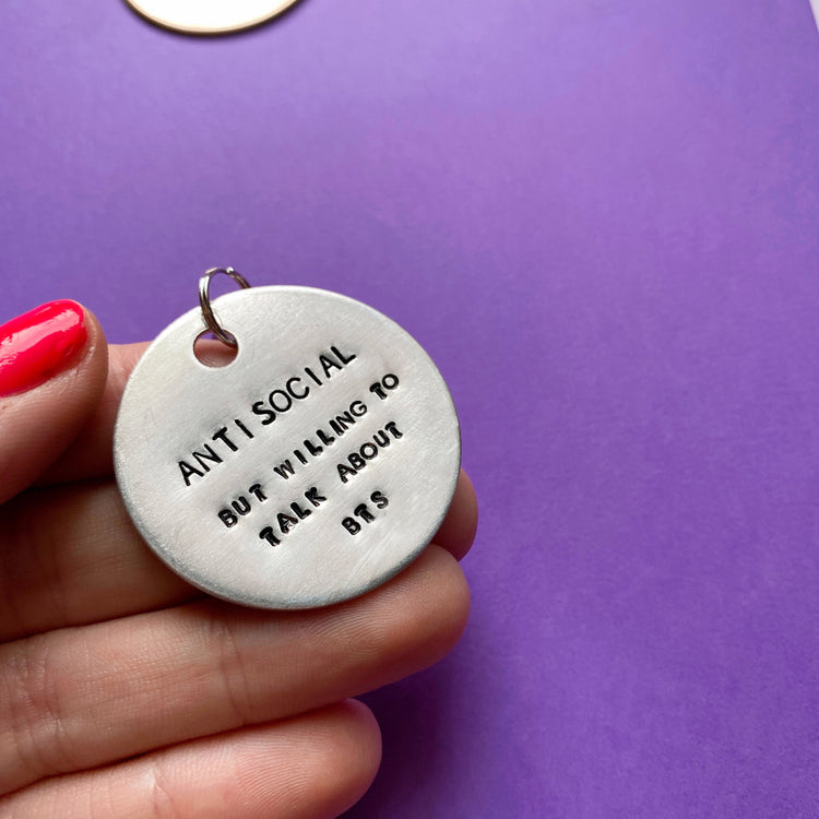 BTS AntiSocial Keychain ARMY BTS Merch Gift Hand Stamped