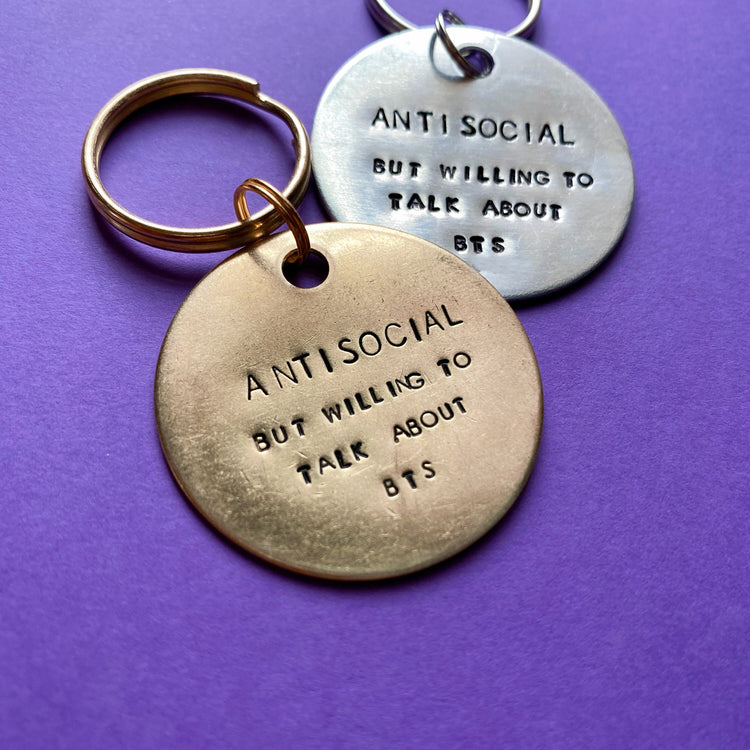 BTS AntiSocial Keychain ARMY BTS Merch Gift Hand Stamped
