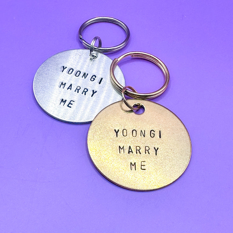 BTS Yoongi Marry Me Keychain BTS Merch Suga Handmade Gift Handstamped Kpop