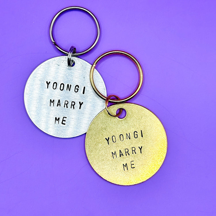 BTS Yoongi Marry Me Keychain BTS Merch Suga Handmade Gift Handstamped Kpop