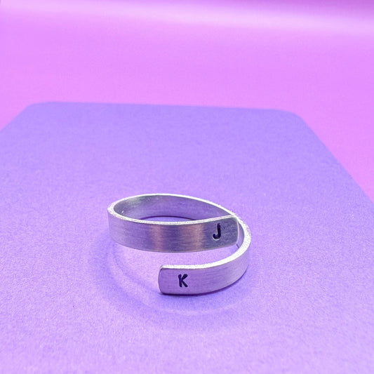 Custom Delicate Initial Silver Aluminum Wrap Ring Gift BTS Merch
