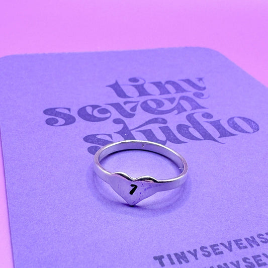 BTS ARMY Hand Stamped Sterling Silver Heart 7 Ring Tiny Seven Gift