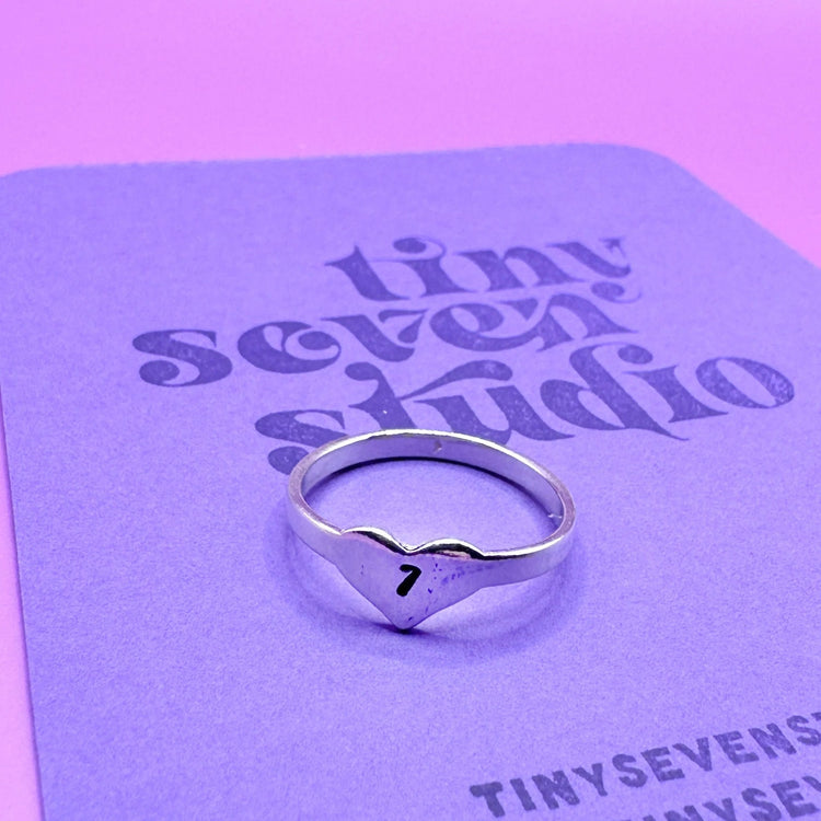 BTS ARMY Hand Stamped Sterling Silver Heart 7 Ring Tiny Seven Gift