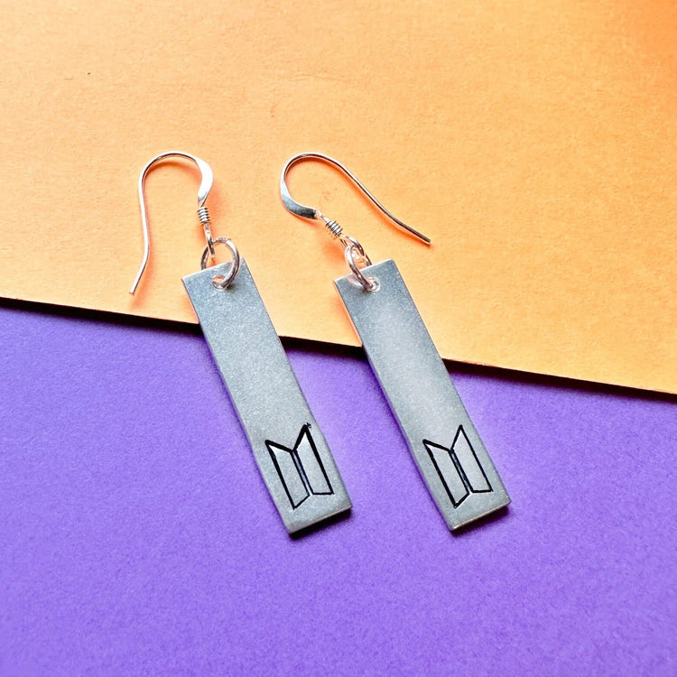 BTS Love Yourself Dangle Earrings Hand Stamped ARMY Gift BTS Logo
