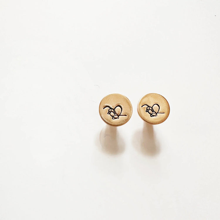 BTS Logo Love Yourself Heart Stud Earrings Hand Stamped Sterling Silver 14k Gold