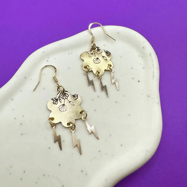 Rainy Days Dangle Hoop Earrings V Taehyung BTS Earring Cloud Lightning Bolt Hand Stamped Gift