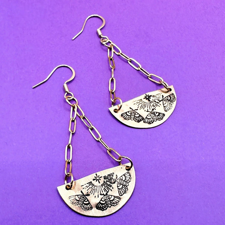 Mimicry Moth To A Flame Earring Hand Stamped Earrings Dangle Jewelry Gift
