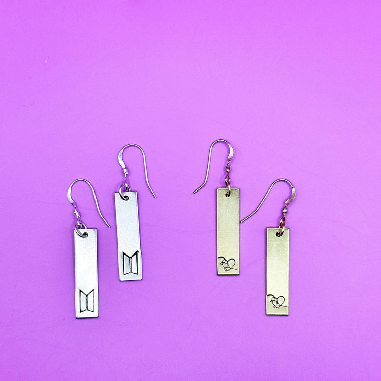 BTS Love Yourself Dangle Earrings Hand Stamped ARMY Gift BTS Logo