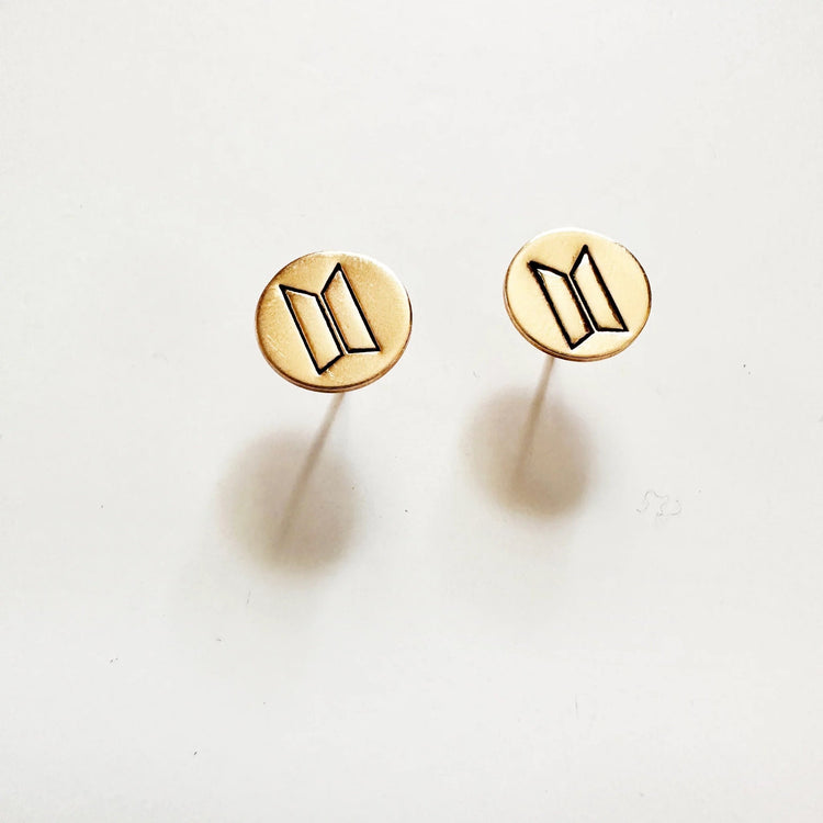 BTS Logo Love Yourself Heart Stud Earrings Hand Stamped Sterling Silver 14k Gold