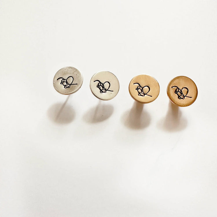 BTS Logo Love Yourself Heart Stud Earrings Hand Stamped Sterling Silver 14k Gold