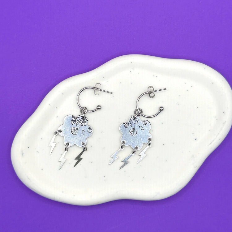Rainy Days Dangle Hoop Earrings V Taehyung BTS Earring Cloud Lightning Bolt Hand Stamped Gift