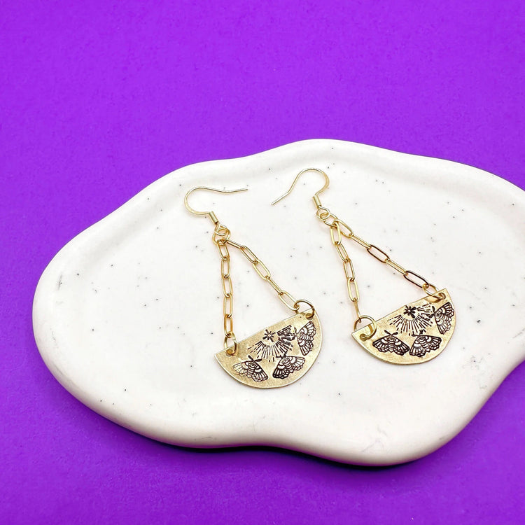 Mimicry Moth To A Flame Earring Hand Stamped Earrings Dangle Jewelry Gift