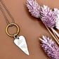 Long Heart Moth Necklace Mixed Metals Hand Stamped Charm Organic