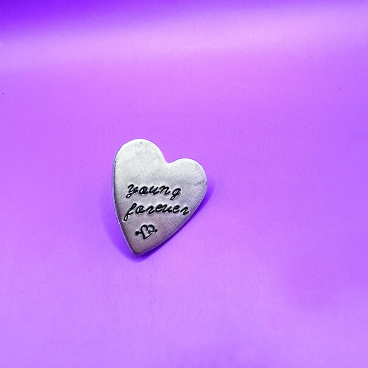 Young Forever Metal Hand Stamped Pin Heart BTS Inspired Badge