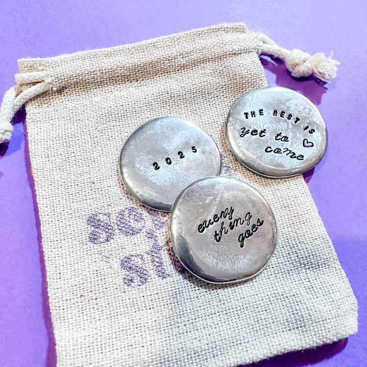 BTS Pewter Pocket Pebbles, Worry Stone, Love Token The Best Is Yet To Come