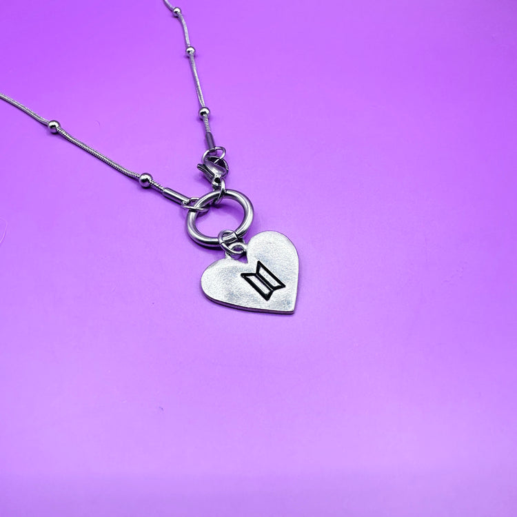 BTS Logo Love Yourself Heart Necklace Front Closure Satellite Chain