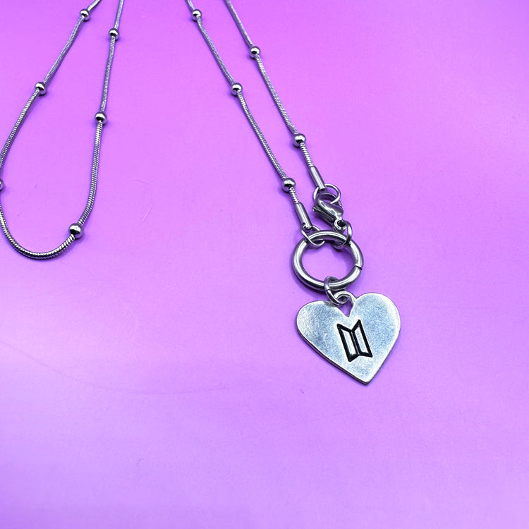 BTS Logo Love Yourself Heart Necklace Front Closure Satellite Chain