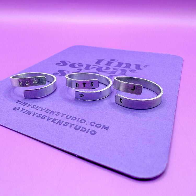 Delicate Custom Initial Silver Aluminum Wrap Ring